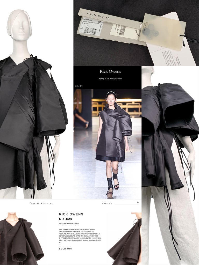 New w/Tags Rick Owens Runway SS 2015 Faun Silk Sleeveless Jacket, Vest in Black In New Condition For Sale In TARRAGONA, ES