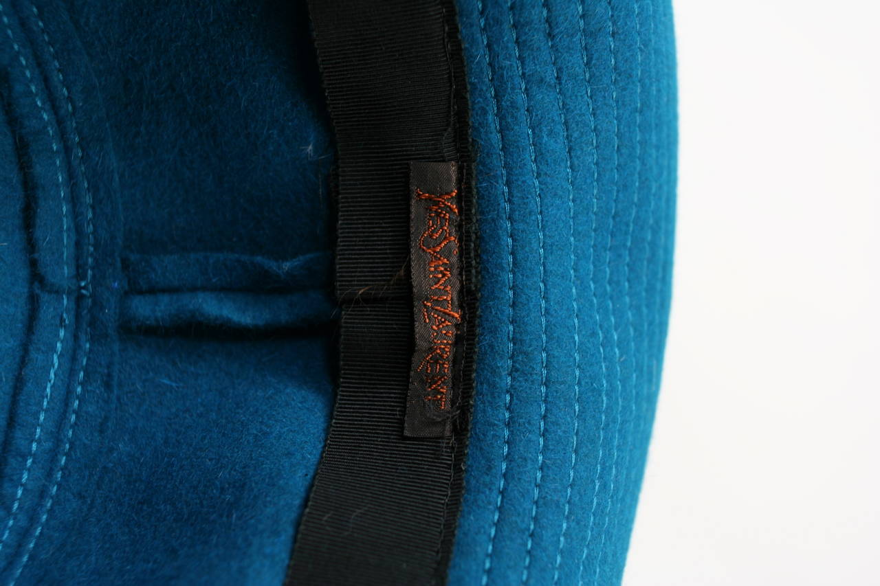 Women's Yves Saint Laurent Teal Wool Hat YSL For Sale