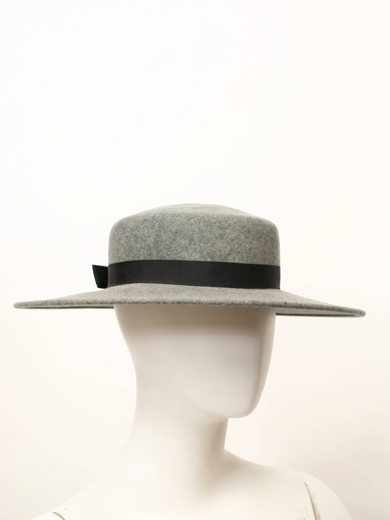 Women's Yves Saint Laurent Grey Wool Wide Brim Hat YSL For Sale