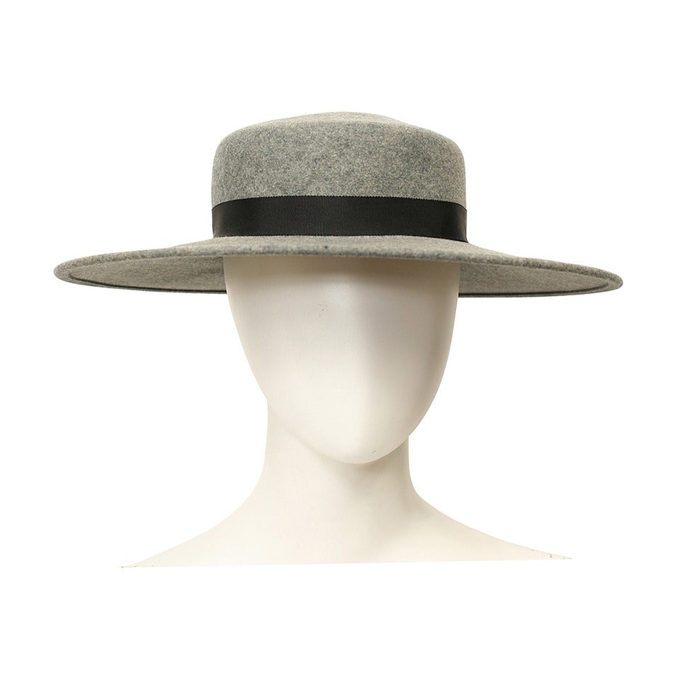 Yves Saint Laurent Grey Wool Wide Brim Hat YSL For Sale