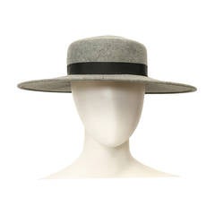 Yves Saint Laurent Grey Wool Wide Brim Hat YSL