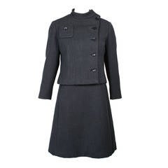 Vintage Christian Dior Grey Mod Dress with Matching Cropped Jacket