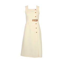 Courrèges 1960s Off White Dress with Leather Detail #24033