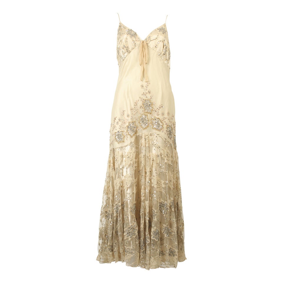 Exquisite Vintage Valentino Beaded Ivory Dress Gown For Sale