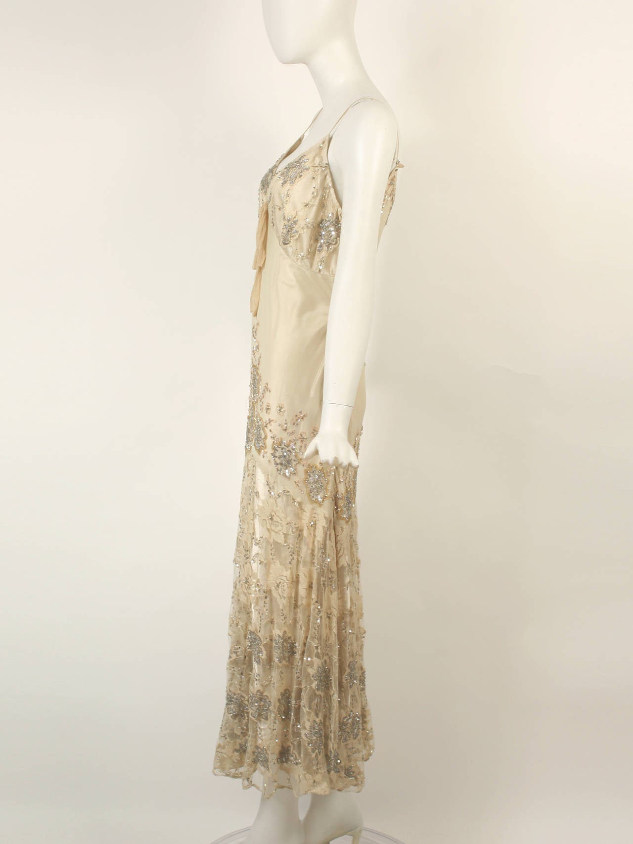 Exquisite Vintage Valentino Beaded Ivory Dress Gown For Sale at 1stDibs