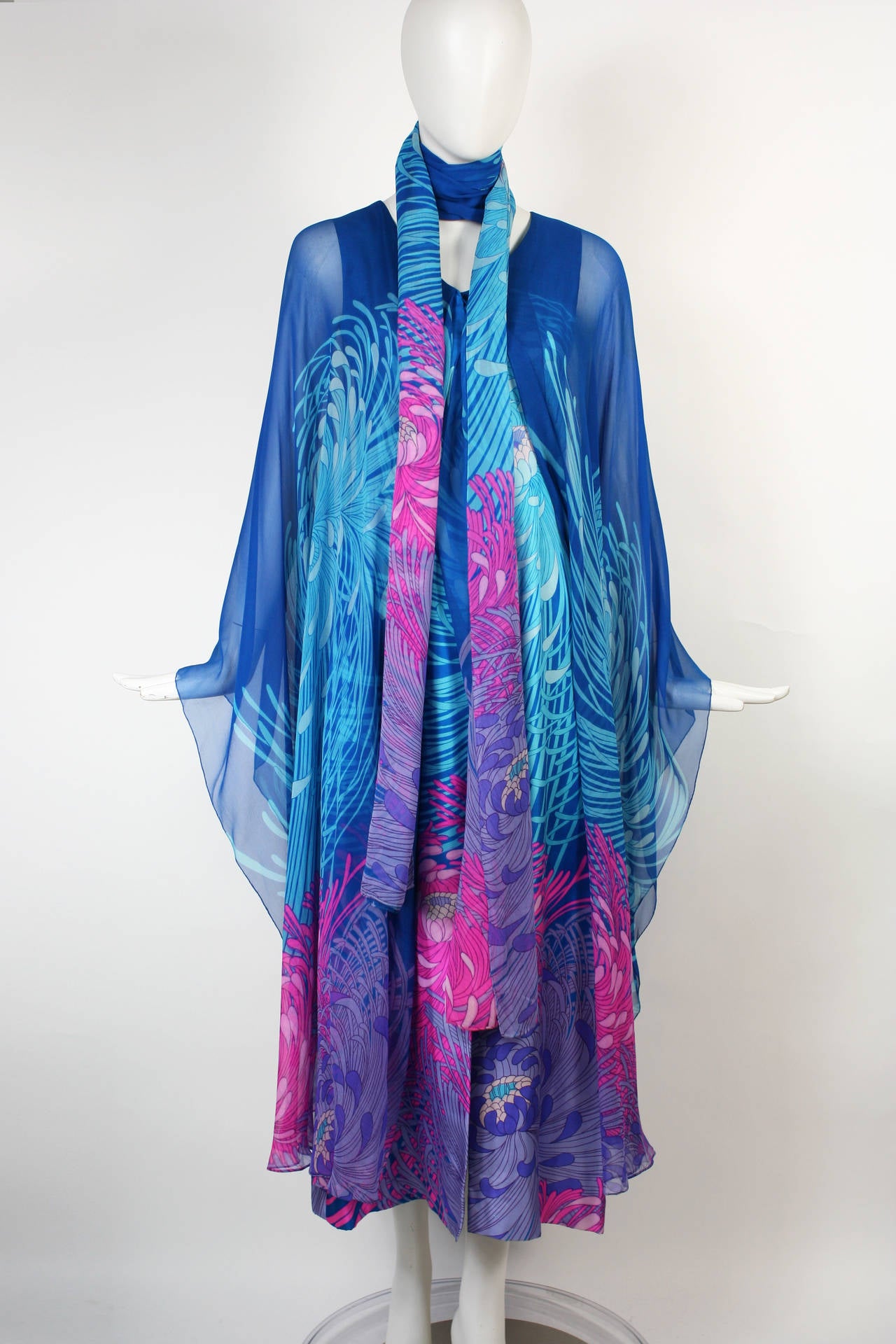 Hanae Mori Museum Quality Chrysanthemum Caftan Dress / Gown