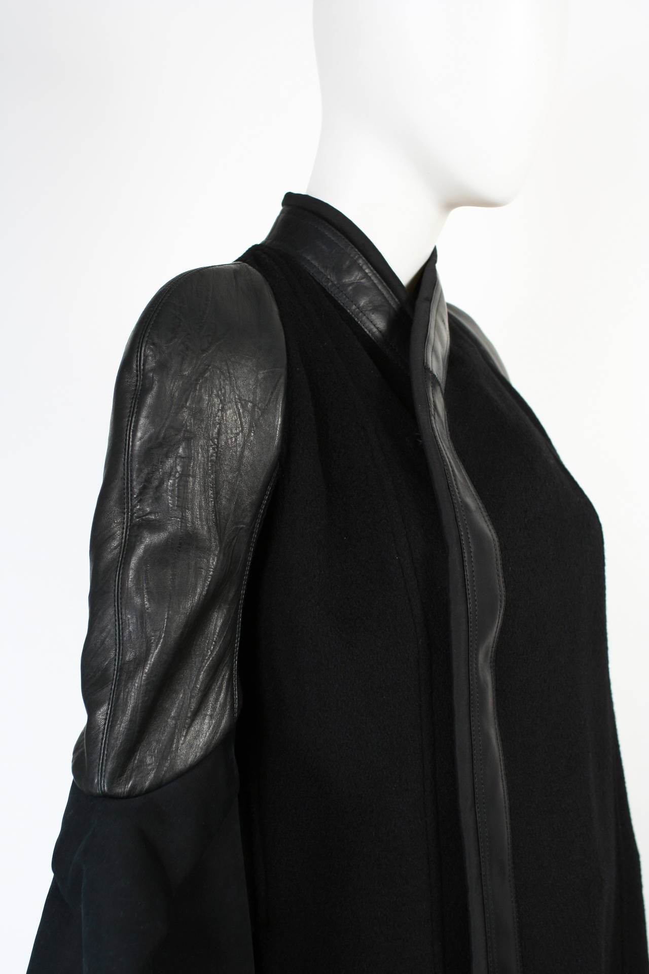 Women's Magnificent Rick Owens Sculptural Black Cashmere and Leather Coat New With Tags For Sale