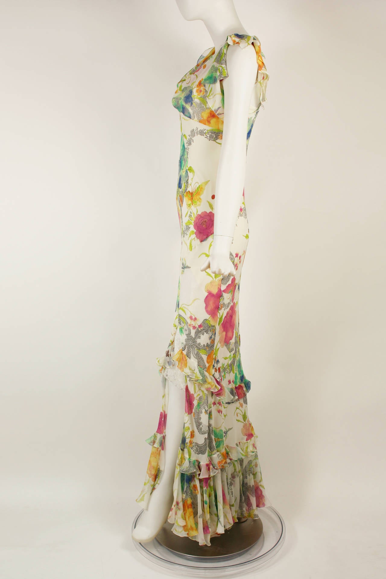 Christian Dior Floral Bias Cut Chiffon Dress / Wedding In Excellent Condition For Sale In New York, NY