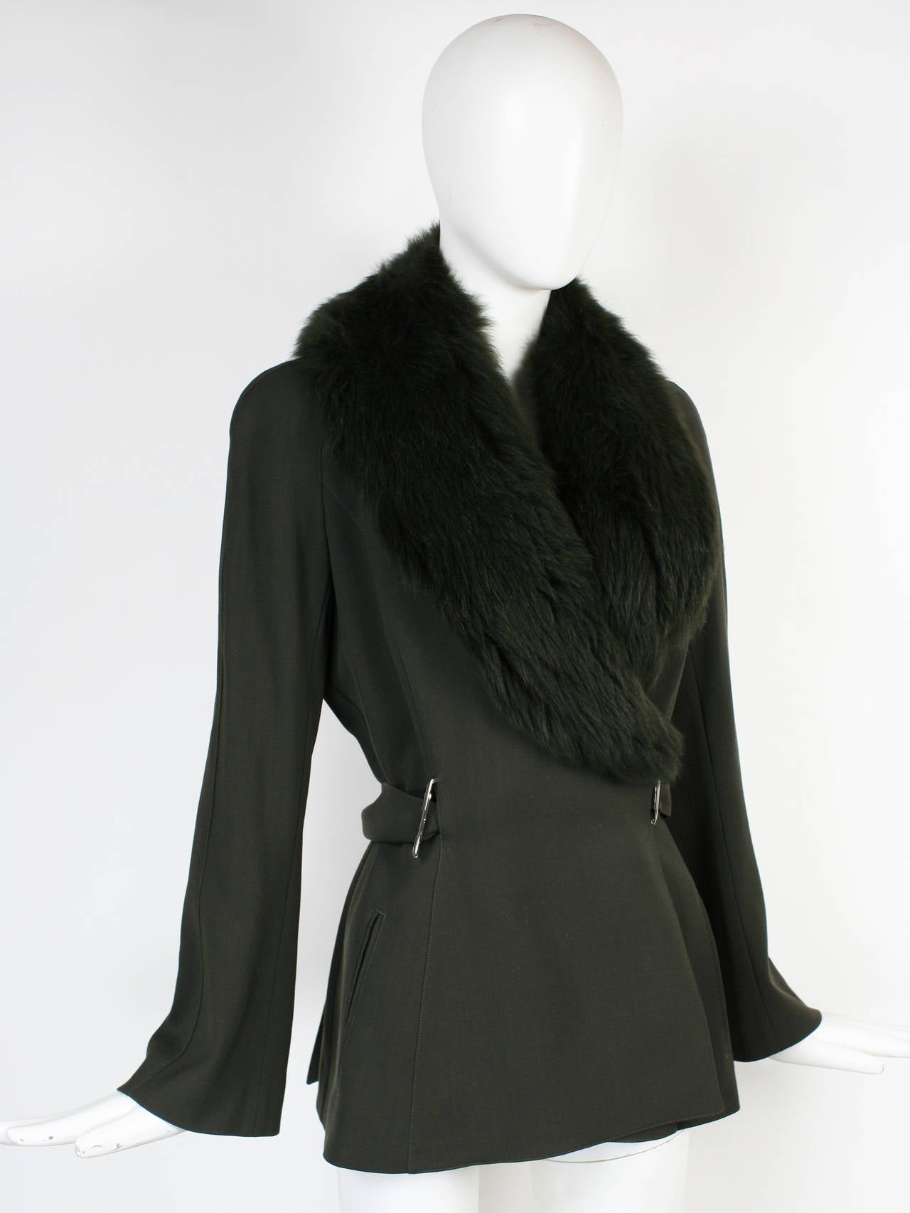Thierry Mugler Hunter Green Shearling Fur Jacket