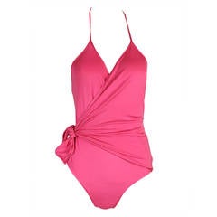 Early Gianni Versace 1970s Pink Wrap Bathing Suit New with Tags