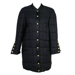 Vintage Chanel Black Quilted Coat with Gold CC buttons f/w 91'