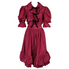 Vintage Yves Saint Laurent Burgundy Red Peasant Skirt and Blouse Dress