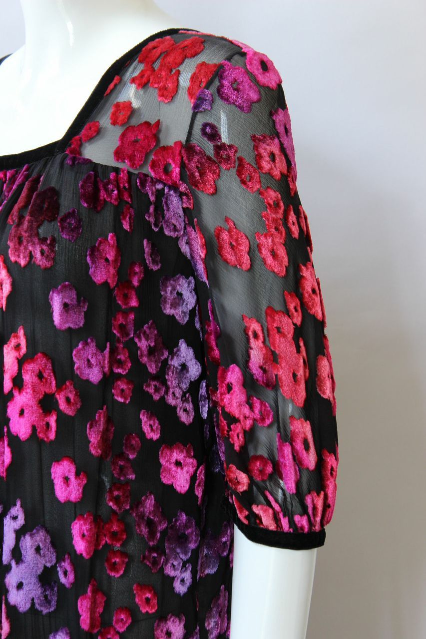 Courreges 1970's Pink, Purple and Black Devoré Dress In Excellent Condition For Sale In New York, NY