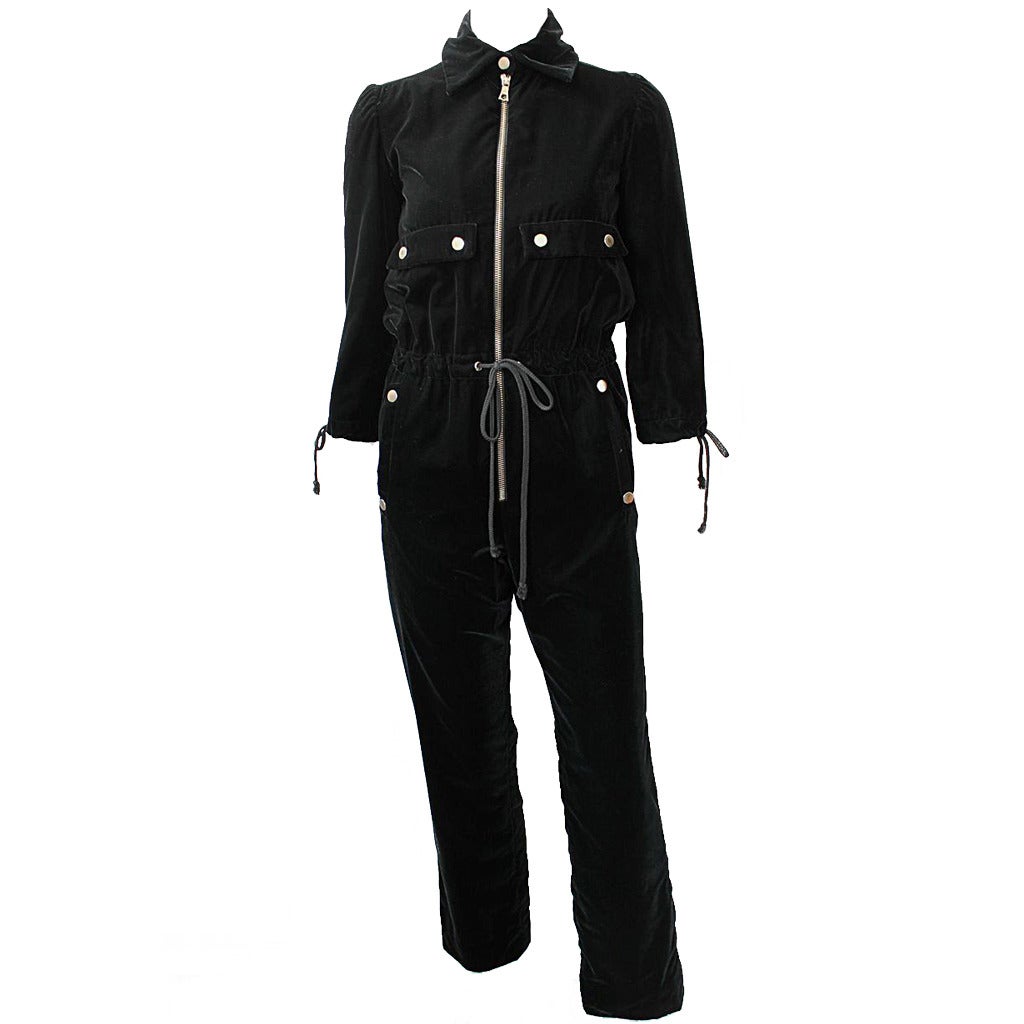 Courreges Paris 1970s Black Velvet Jumpsuit For Sale