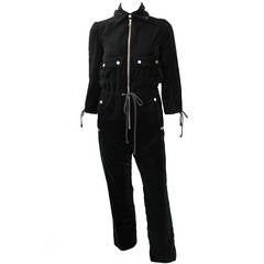 Vintage Courreges Paris 1970s Black Velvet Jumpsuit