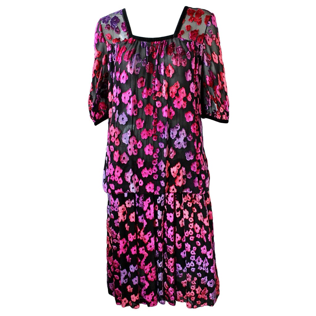 Courreges 1970's Pink, Purple and Black Devoré Dress For Sale