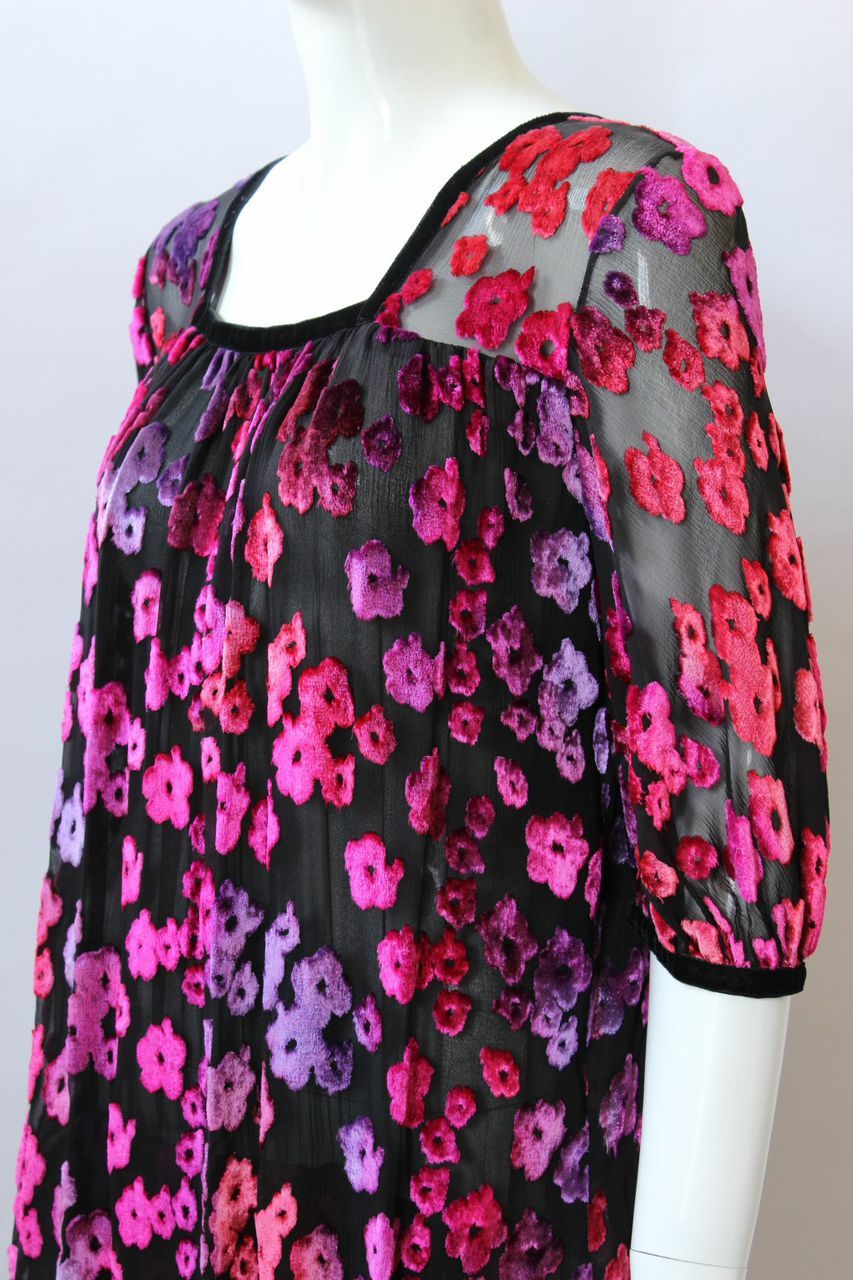 Courreges 1970's Pink, Purple and Black Devoré Dress For Sale 1