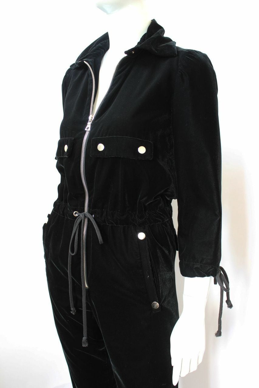 Courreges Paris 1970s Black Velvet Jumpsuit In Excellent Condition For Sale In New York, NY