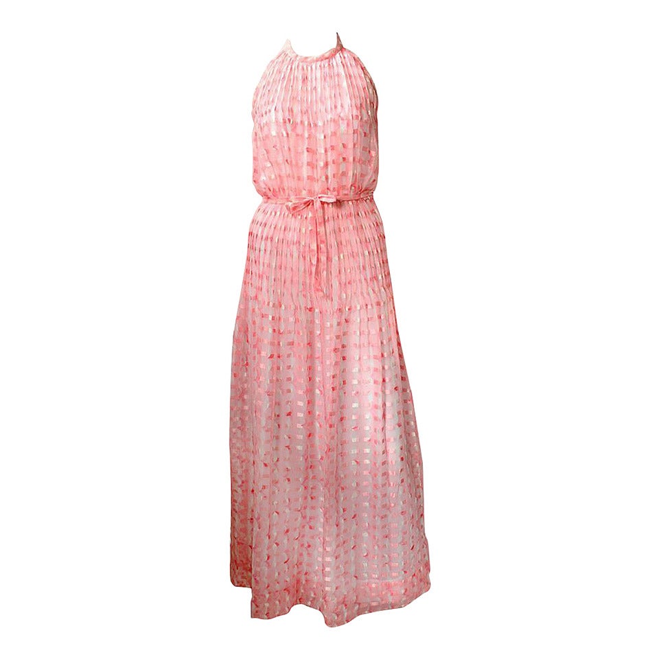 Vintage 1970's Courreges Pink Silk Halter Dress and Scarf For Sale