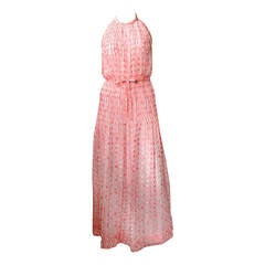 Vintage 1970's Courreges Pink Silk Halter Dress and Scarf