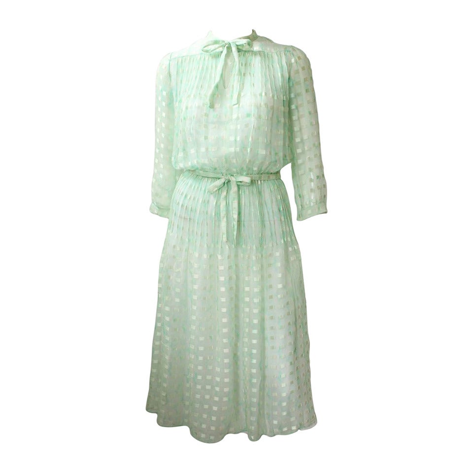 Vintage Courreges 1970s Green Silk Lawn Dress For Sale