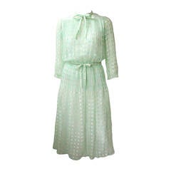 Vintage Courreges 1970s Green Silk Lawn Dress