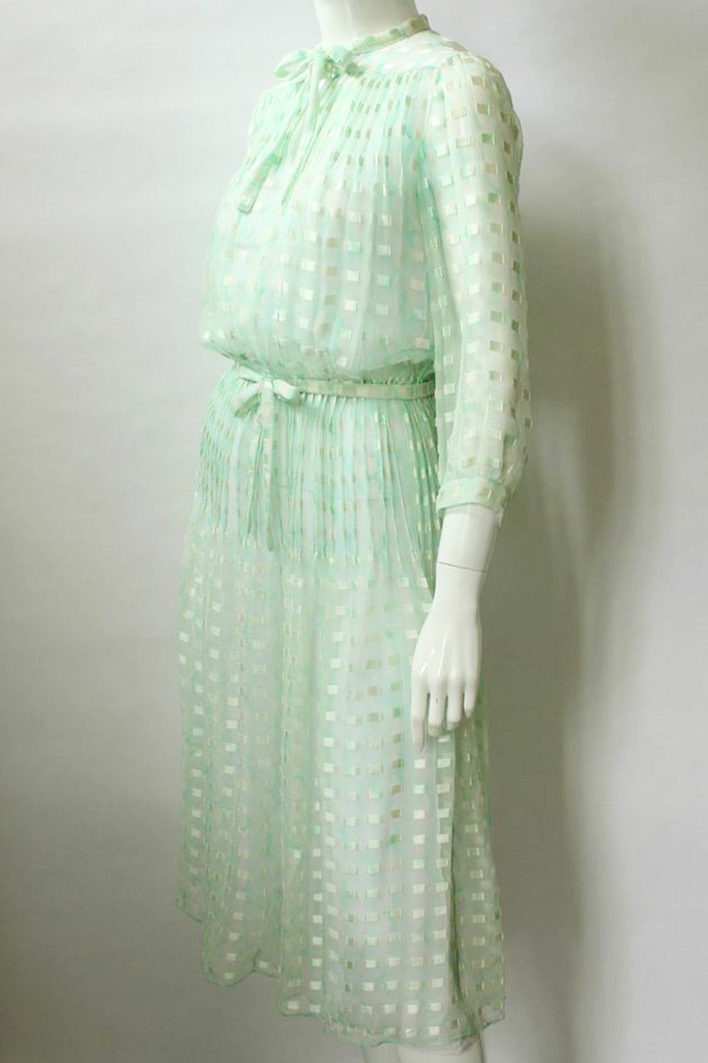 Vintage Courreges 1970s Green Silk Lawn Dress