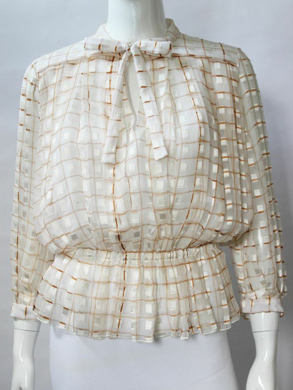 Vintage 1970s Courreges Tan and Cream Silk Skirt & Top Ensemble For Sale 2