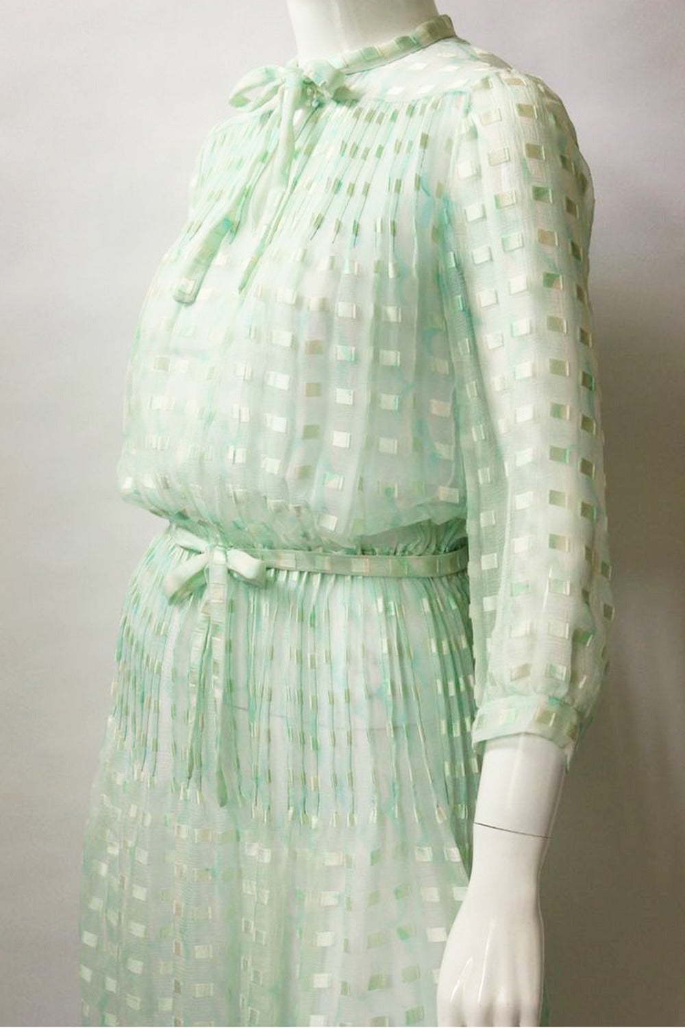 Vintage Courreges 1970s Green Silk Lawn Dress For Sale 1