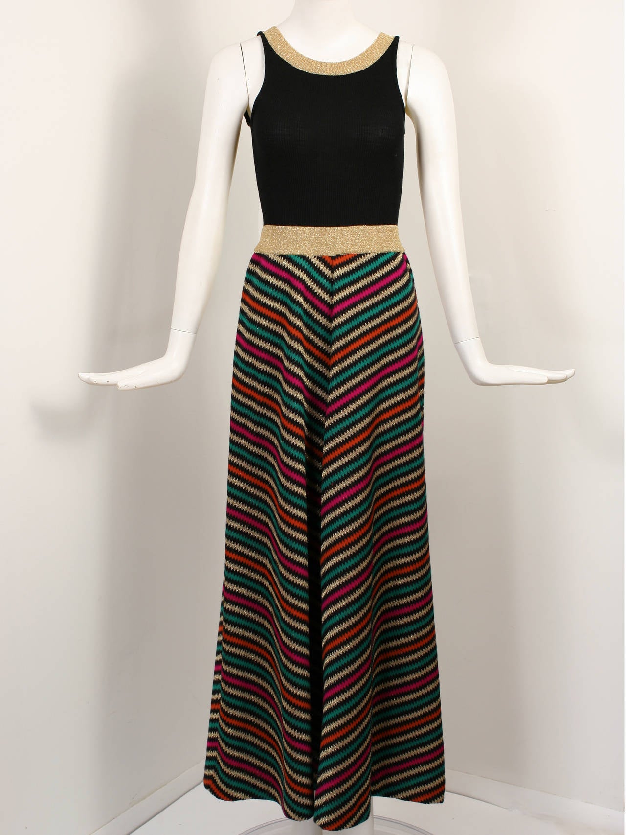 1970s Vintage Crissa Linea Italiana Knit Lame Maxi Dress For Sale 2