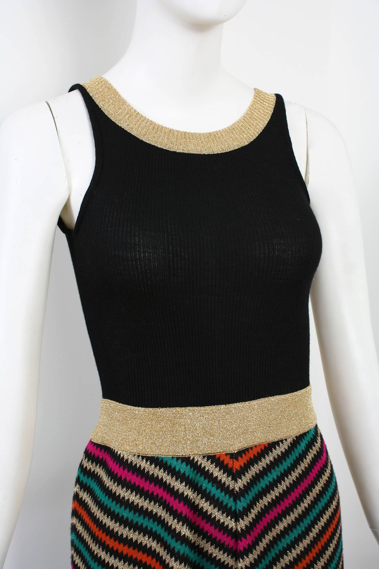1970s Vintage Crissa Linea Italiana Knit Lame Maxi Dress For Sale 1