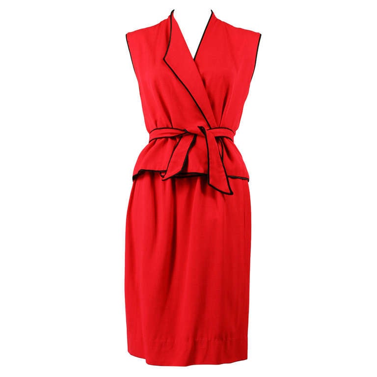 Halston 1970s Red Raw Silk Dress For Sale