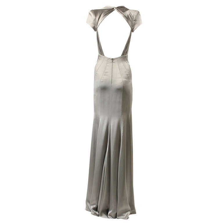 Gianni Versace Couture 90s Cut-Out Matte Silver Liquid Satin Gown Dress Wedding For Sale