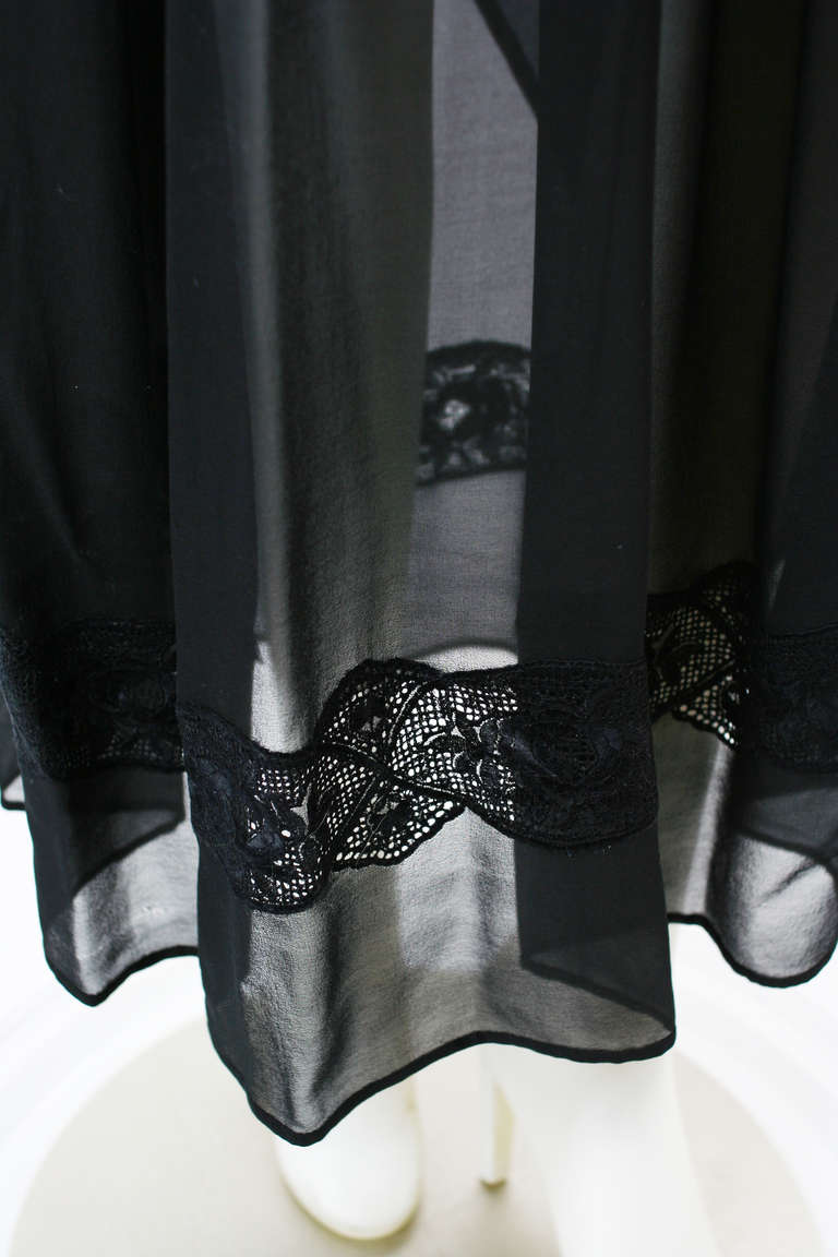 Andrea Odicini 1970s Black Silk Chiffon Embroidered Peasant Dress For Sale 5