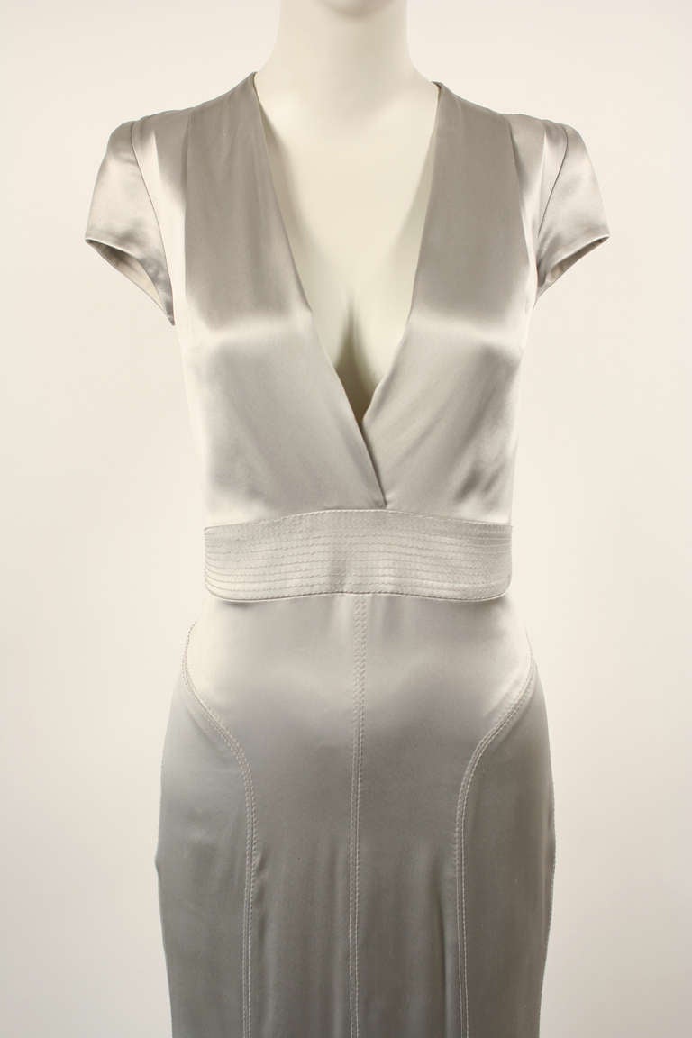 Gianni Versace Couture 90s Cut-Out Matte Silver Liquid Satin Gown Dress Wedding In New Condition For Sale In New York, NY
