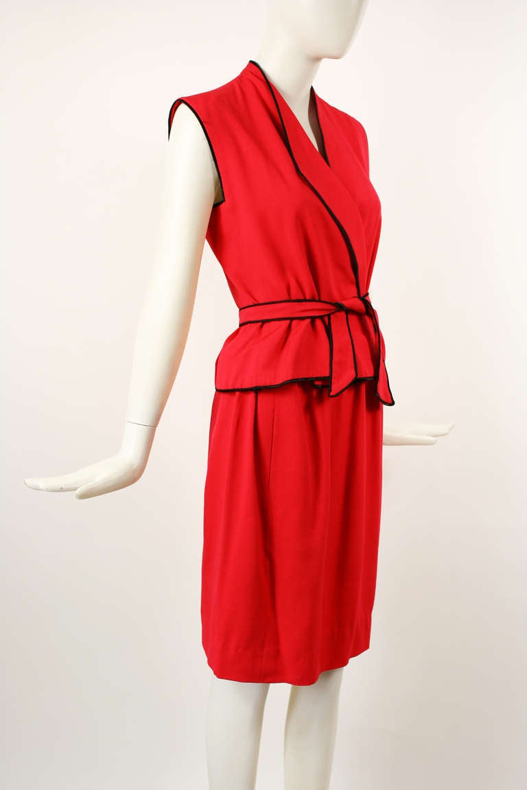 Halston 1970s Red Raw Silk Dress In Excellent Condition For Sale In New York, NY