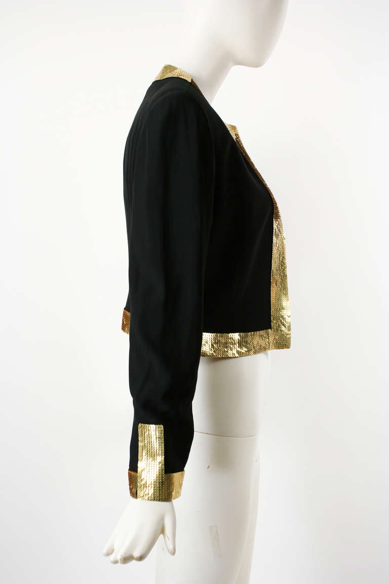 Moschino Couture! 90's Black and Gold Sequins Blazer Jacket For Sale 1