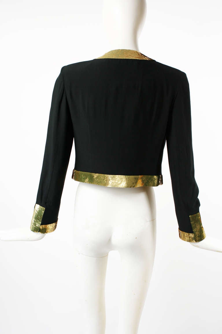 Moschino Couture! 90's Black and Gold Sequins Blazer Jacket For Sale 2