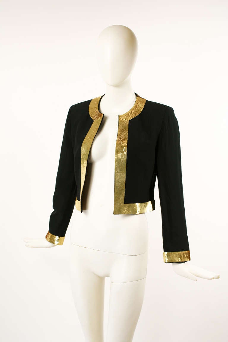Moschino Couture! 90's Black and Gold Sequins Blazer Jacket In Excellent Condition For Sale In New York, NY