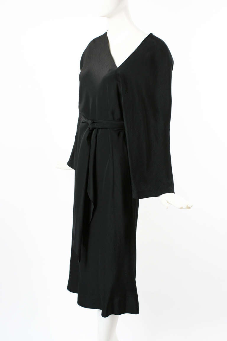 Halston 1970s Black Silk Dress with Asymmetrical Neckline In Excellent Condition For Sale In New York, NY