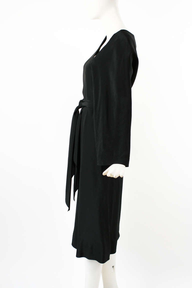 Women's Halston 1970s Black Silk Dress with Asymmetrical Neckline For Sale