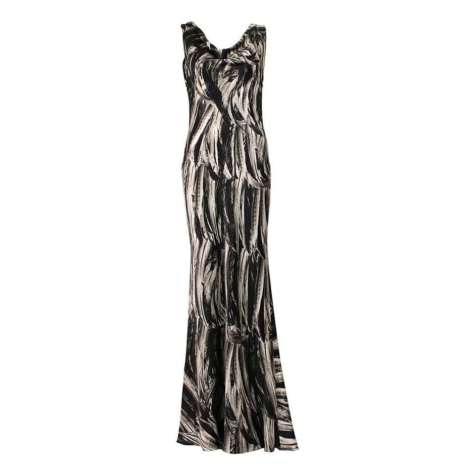 Rare Alexander McQueen s/s 2009 Feather Print Silk Gown For Sale