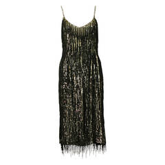 Magnificent Escada Gold and Black Beaded Fringe Cocktail Dress