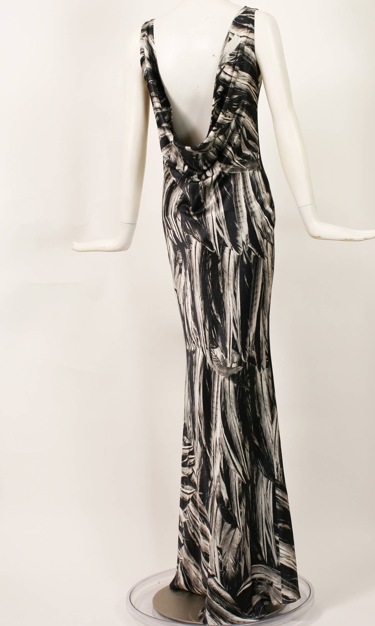 Rare Alexander McQueen s/s 2009 Feather Print Silk Gown For Sale 1