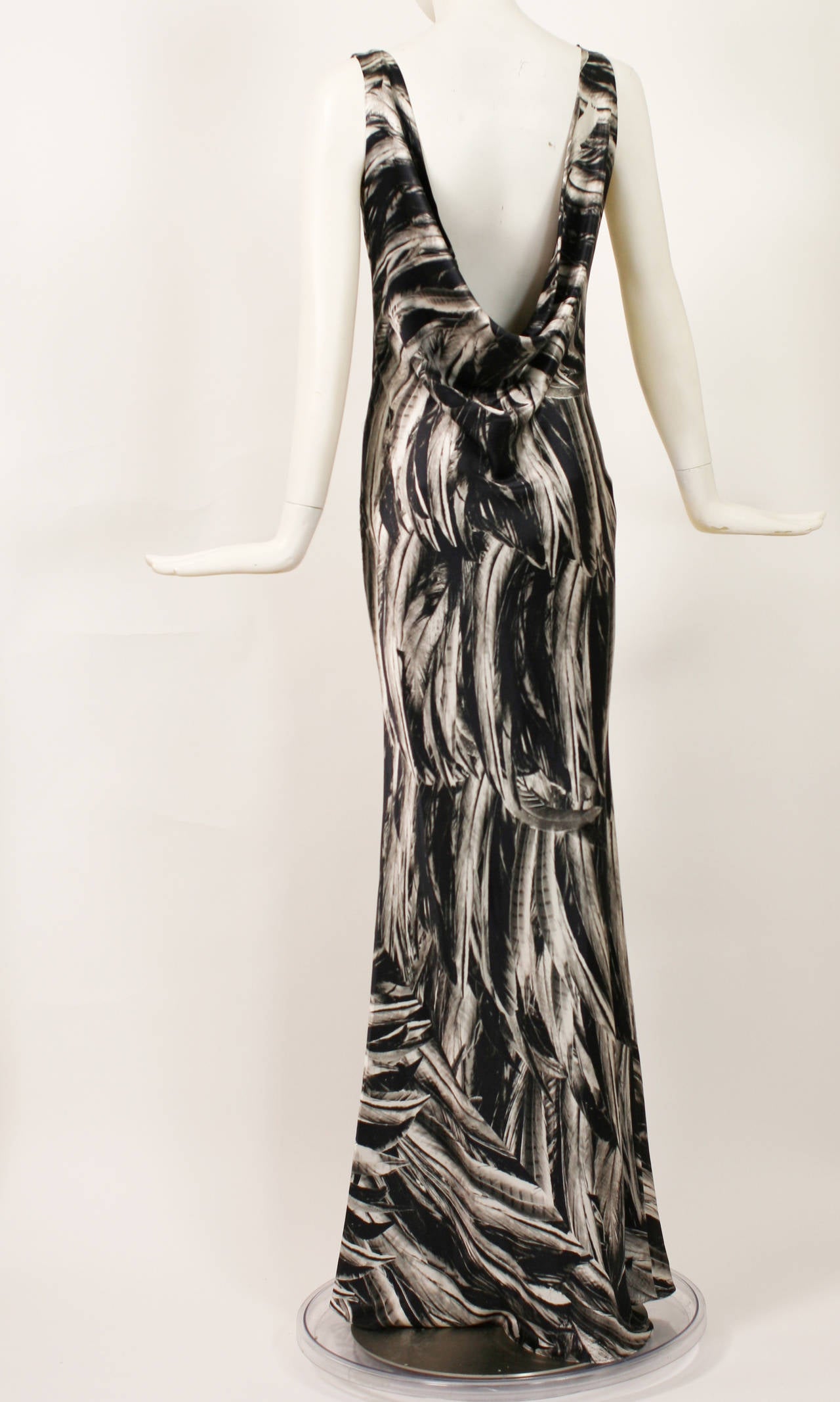 Women's Rare Alexander McQueen s/s 2009 Feather Print Silk Gown For Sale