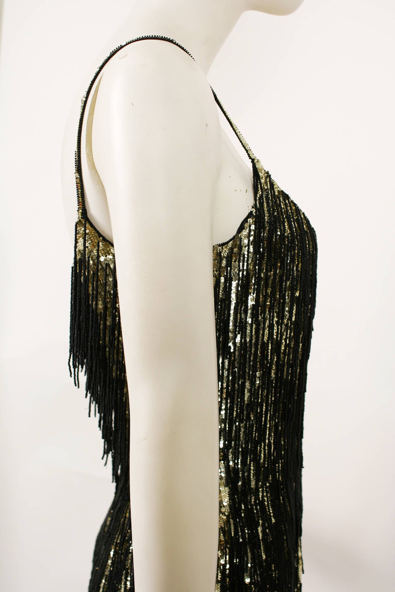 Magnificent Escada Gold and Black Beaded Fringe Cocktail Dress For Sale 1