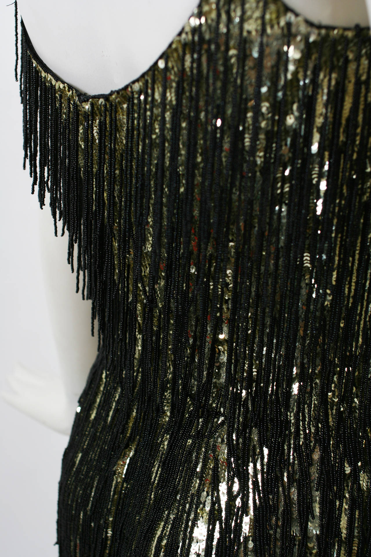 Magnificent Escada Gold and Black Beaded Fringe Cocktail Dress For Sale 2