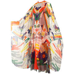 Hanae Mori Spectacular 1970's Silk Caftan Dress