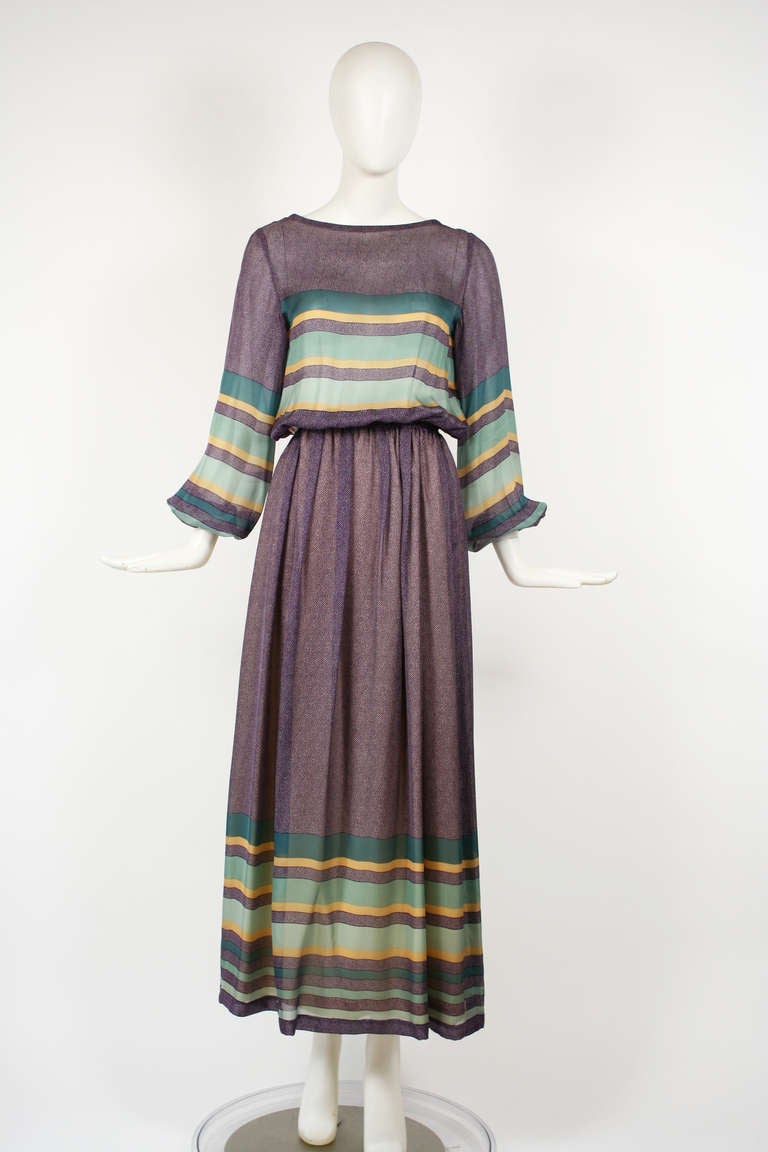 Women's Louis Feraud Silk Chiffon 1970's Maxi Dress