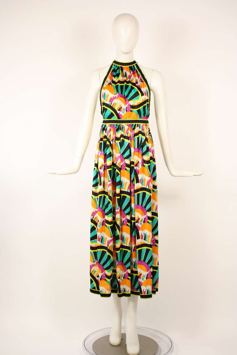 Donald Brooks Halter beach dress from the 1970s. Fun summer print. Open back. Poly or nylon blend. Perfect for a beach or pool party. Made for size small with shorter torso.

Store Location:

DEVORADO
436 E.9th St.
NYC, NY 10009
Store Hours: